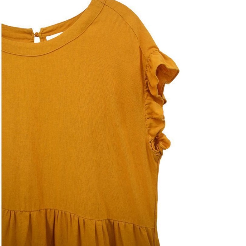 Gold Adyson Parker linen tiered babydoll shift mini dress sleeveless Med. - Picture 7 of 13